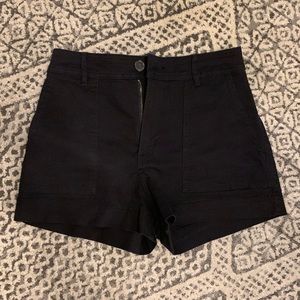 High-waisted black denim shorts